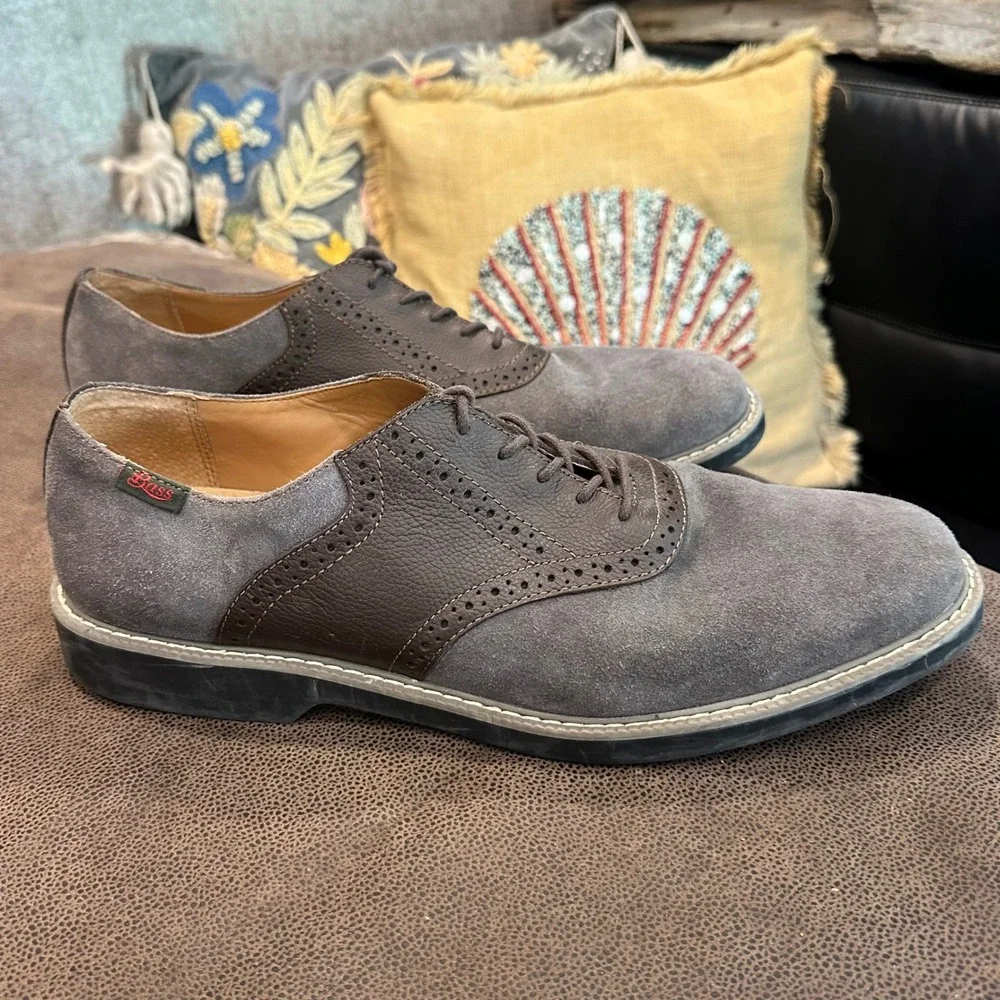 GH Bass Pasadena Saddle Shoes Mens 12M Grey Suede Brown Leather Oxford 0401-1295